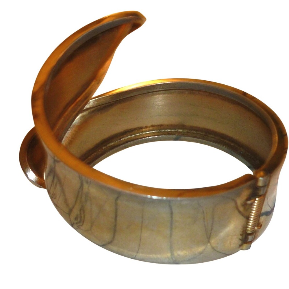 Vintage Gold Tone Hinged Bypass Cuff Bracelet Sculptural Statement Bangle
